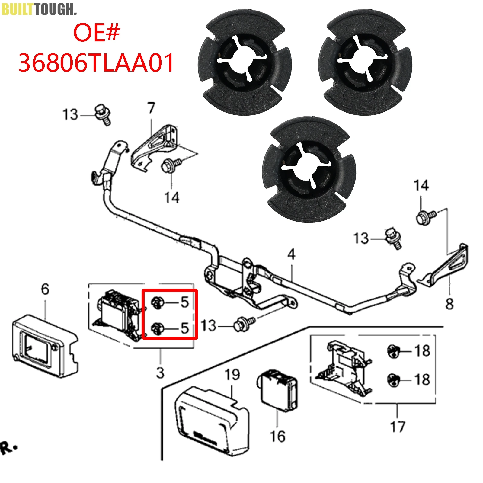 3X For Honda Civic 17-21 Accord 18-20 CR-V 18-22 Insight 09-21 Milliwave Radar Alignment Mounting Clip 36806TLAA01