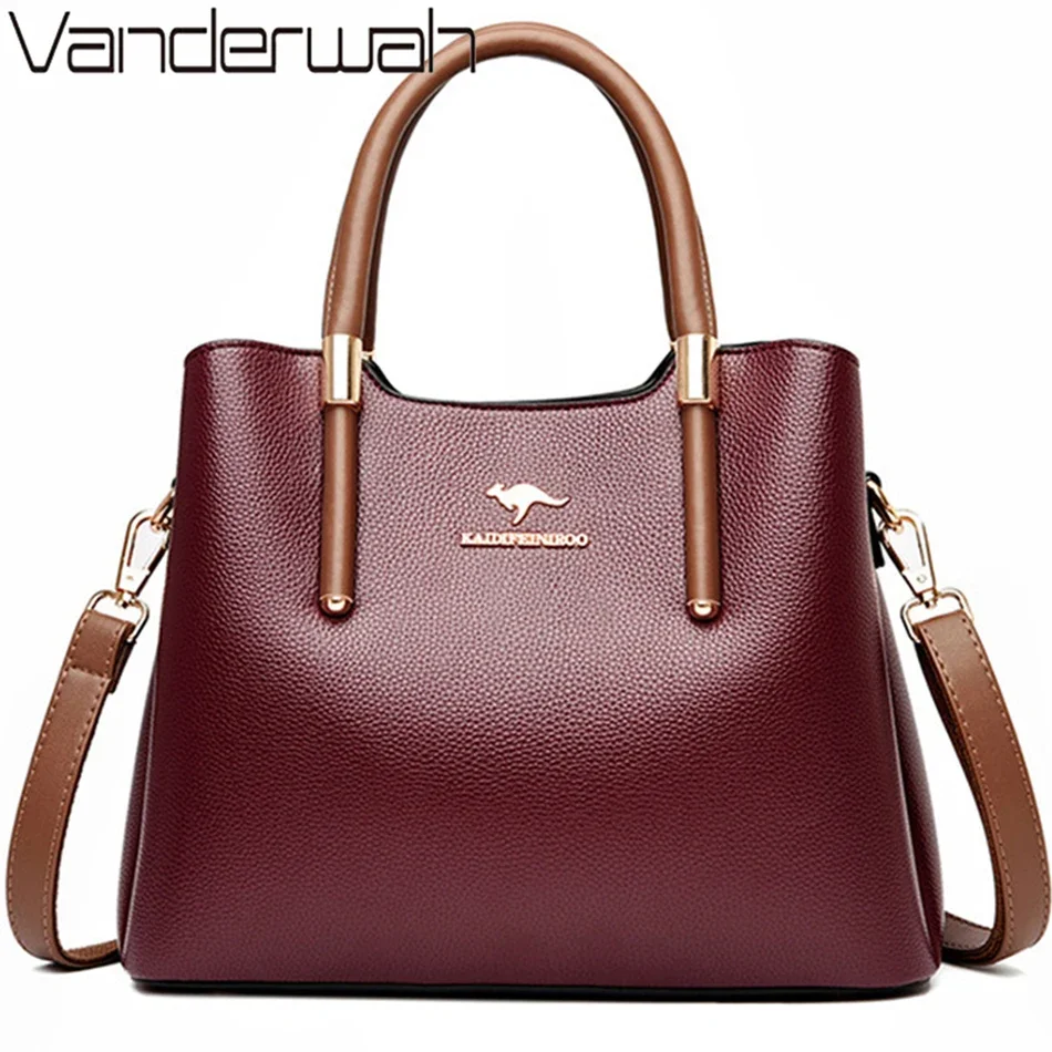 VANDERWAH Genuine Casual Tote Bag Luxury Handbags Women Bags Designer Purses and Handbag High Quality Leather 3 Layers Hand Bags