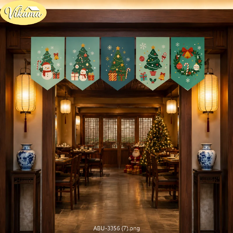 VIKAMA Christmas Triangle Flags Gradient Morandi Green Triangle Flag String Hanging Festive Christmas Party Cozy Home Decor