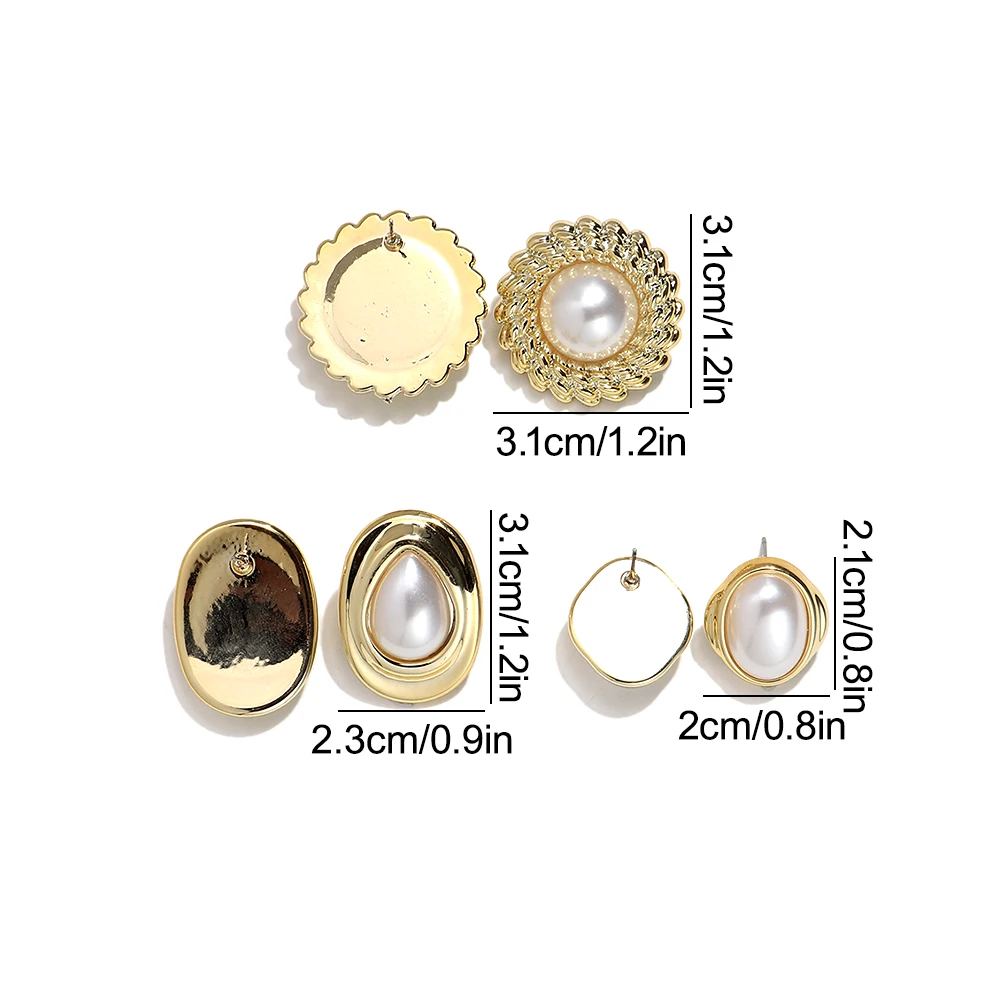 Elegant Resin Pearls Golden Border Stud Earring for Women Exquisite Irregular Geometric Earrings Wedding Daily Party Jewelry