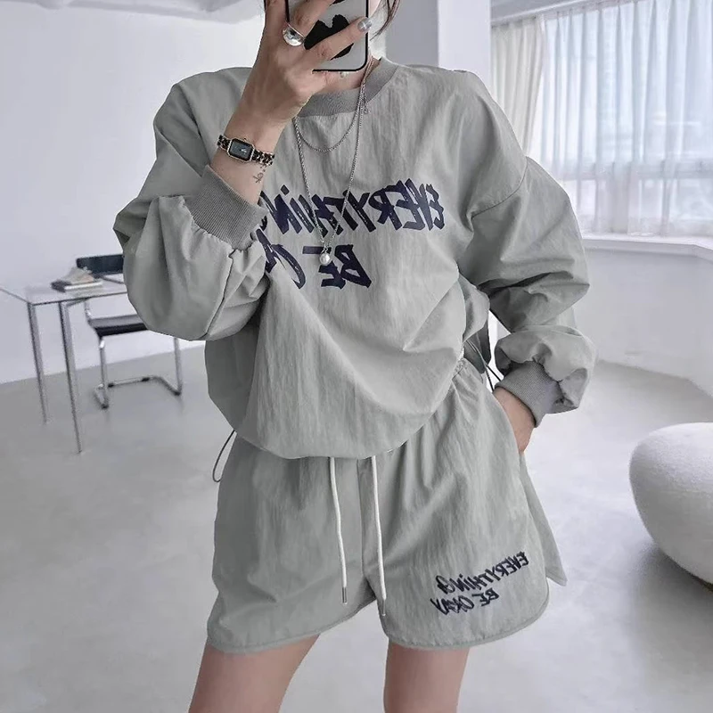 

Шикарный осенний новый возрастной комплект Personali Color Blo с буквенным принтом, женский повседневный комплект с завязками и высокой талией