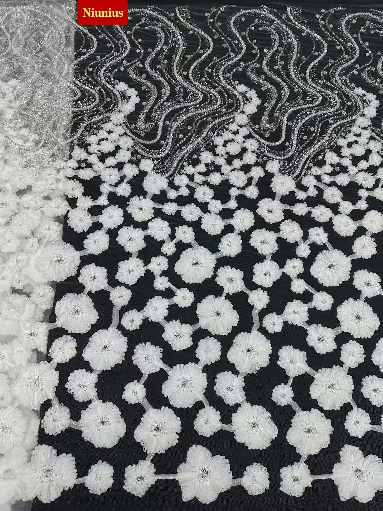 2026 Kain Tulle Putih Lembut Berkualitas Unggul Populer Mewah dengan Renda Batu untuk Gaun Pengantin Elegan NN9568_z