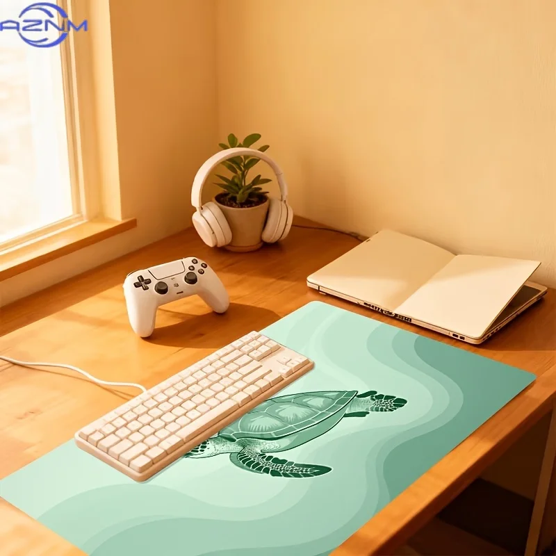 1pc Extra-Large, Non-Slip, Durable Desk Mat, Mouse Pad, Rubber Base, Large Extended Green Turtle Desk Mat, Non-Slip Mouse Pad An