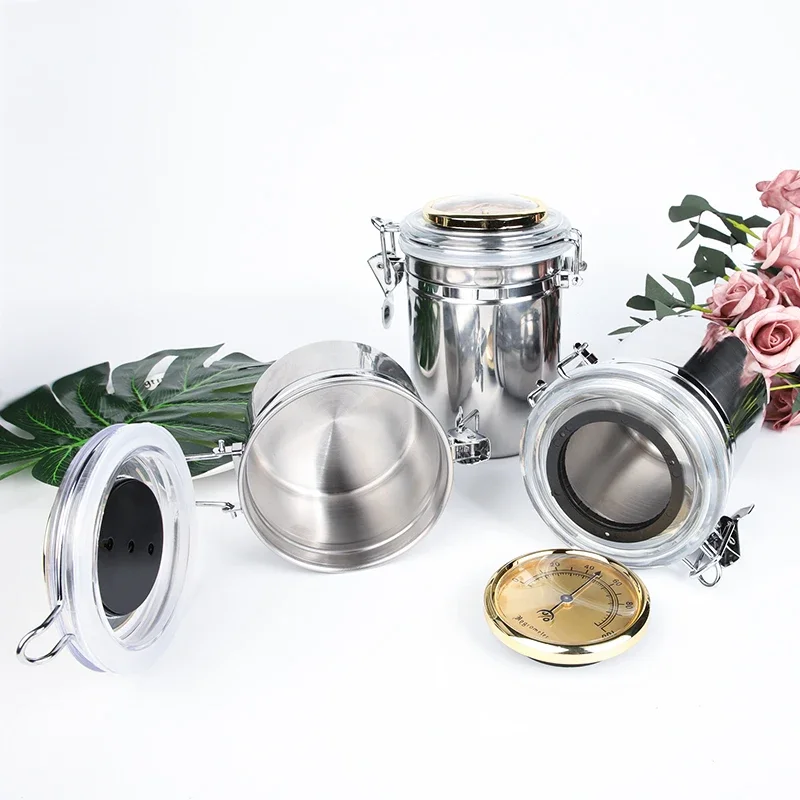 Stainless Steel Tobacco Humidor Jar Cigar With Humidifier Airproof Pot Seal Moisture Pot Capacity Storage Smoking Accessories