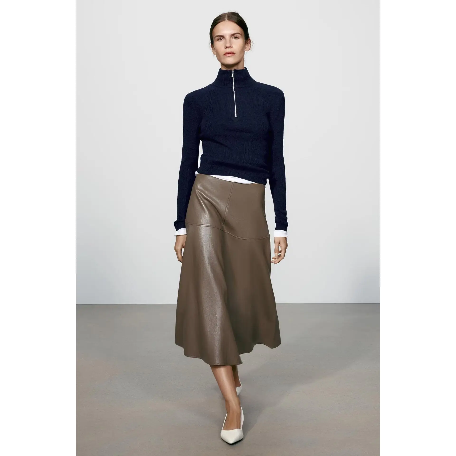 Early Autumn New Arrival Women's Midi Skirt Fashionable Layered Decorative ZR Style Polyester Fiber A-Line Skirt Zipper Closure