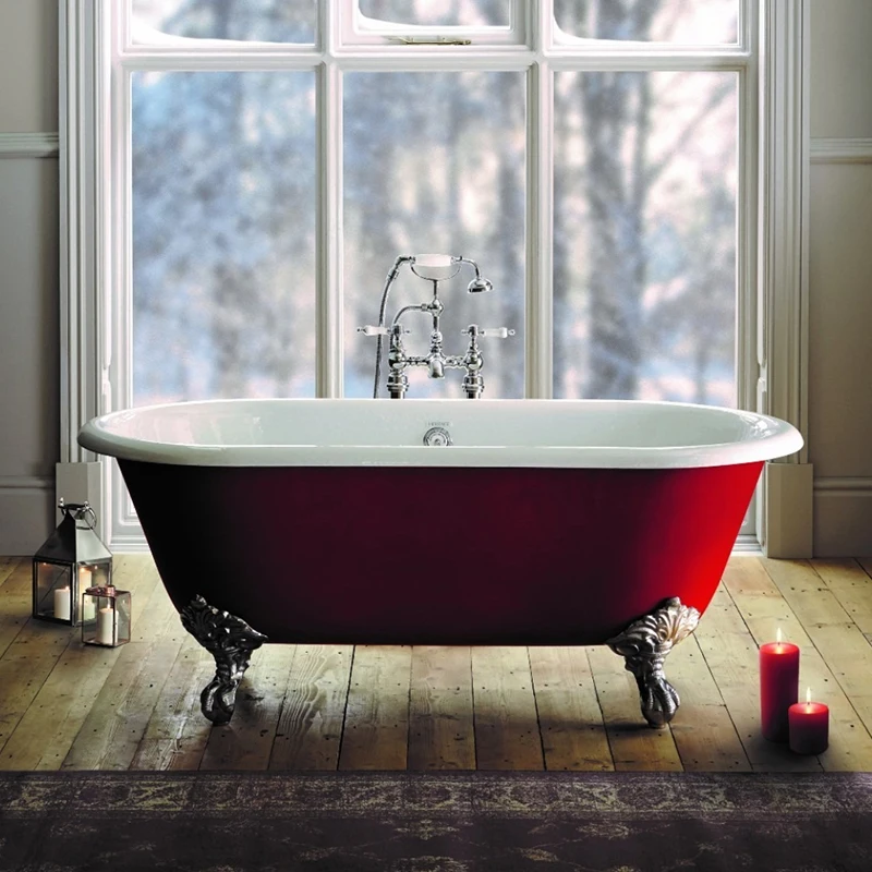 Vintage European cast iron enamel freestanding princess bathtub flat head skirt hotel villa