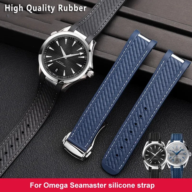 Rubber Silicone Watch Strap For Omega Seamaster 300 AT150 Aqua Terra Ultra Light 8900 Steel Buckle Blue Watchband Bracelets 20mm