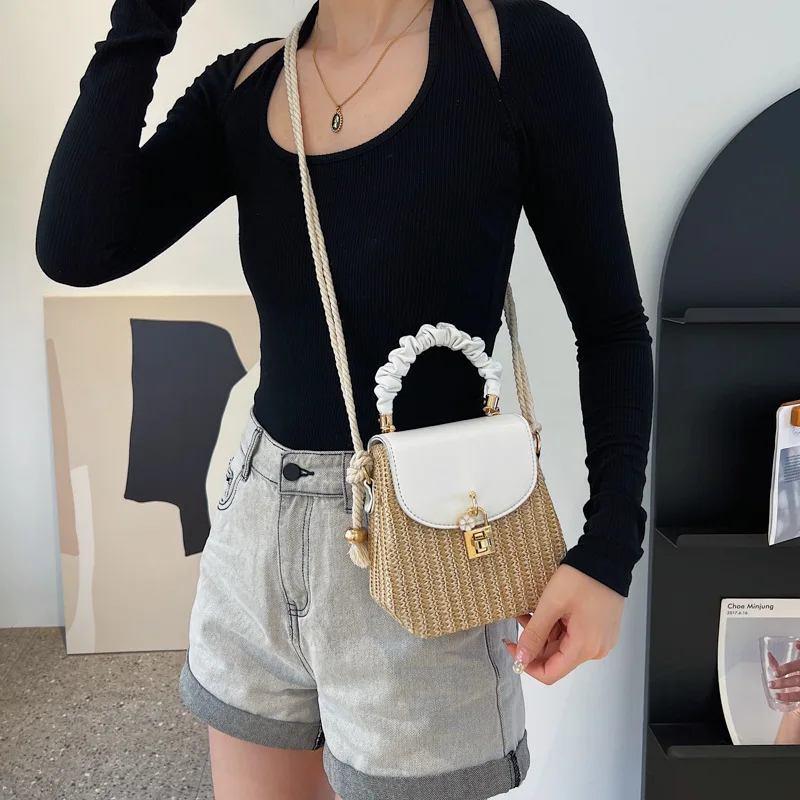 Fashion Rattan Shoulder Bags Women\'s Designer Handbags Luxury Wicker Woven Crossbody Bag Summer Beach Straw Bag Lady Small Totes