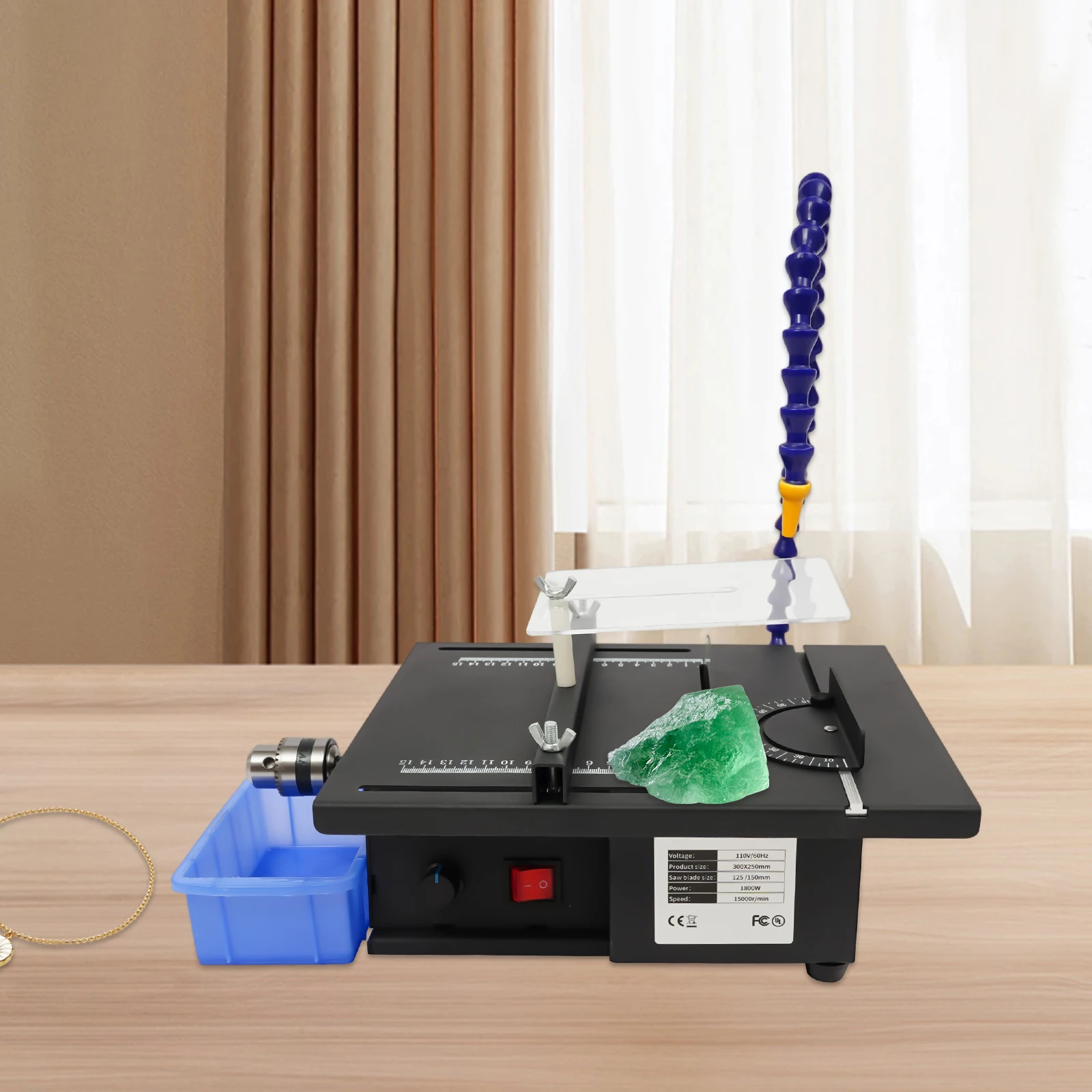 1850W Jewelry Grinder Polisher 110V, Jade Carving Table Saw 0-10000RPM Variable Speed with Flex Shaft, Gem Cutting Machine