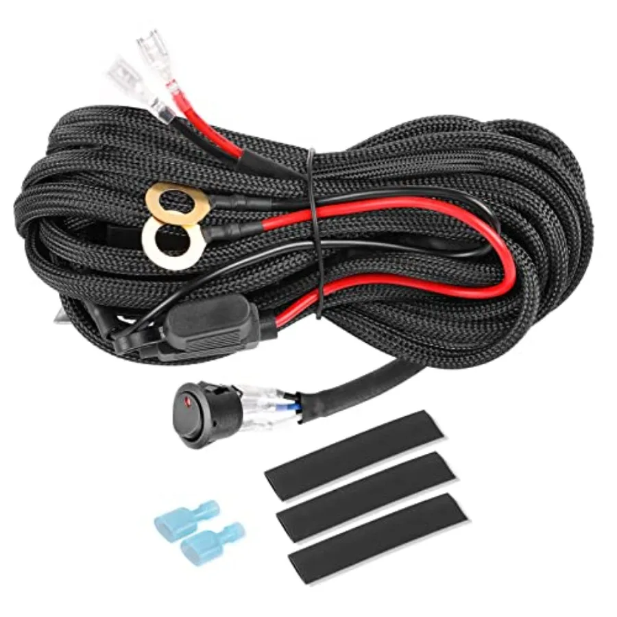 Wiring Harness 1 Lead, Heavy Duty 12V Rocker Switch Nylon Wiring Harness Kit for Led Work Light Bar Fog Lights Driving Lights O