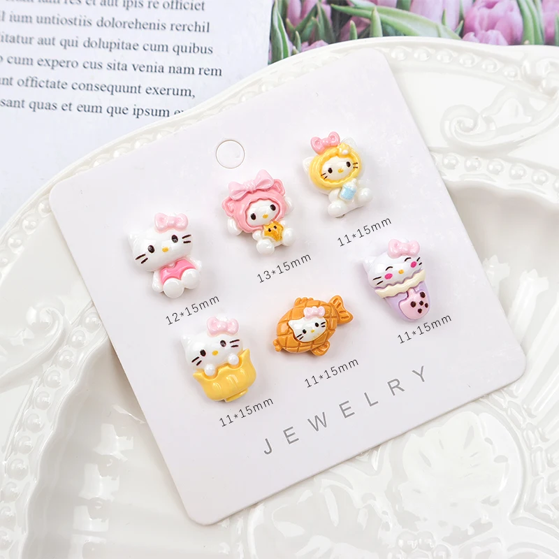 High Quality  Milktea Cat Flatback 6 Styles Cute Cartoon Nail Art DIY Accessories Nail Rhinestone Homemade Wearing Nail