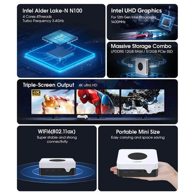 CHUWI LarkBox X Mini PC Gaming Intel 12th N100 15W 12GB LPDDR5 512GB SSD  Windows 11 WiFi 6 BT 5.2 archiviazione estesa fino a 1TB - AliExpress