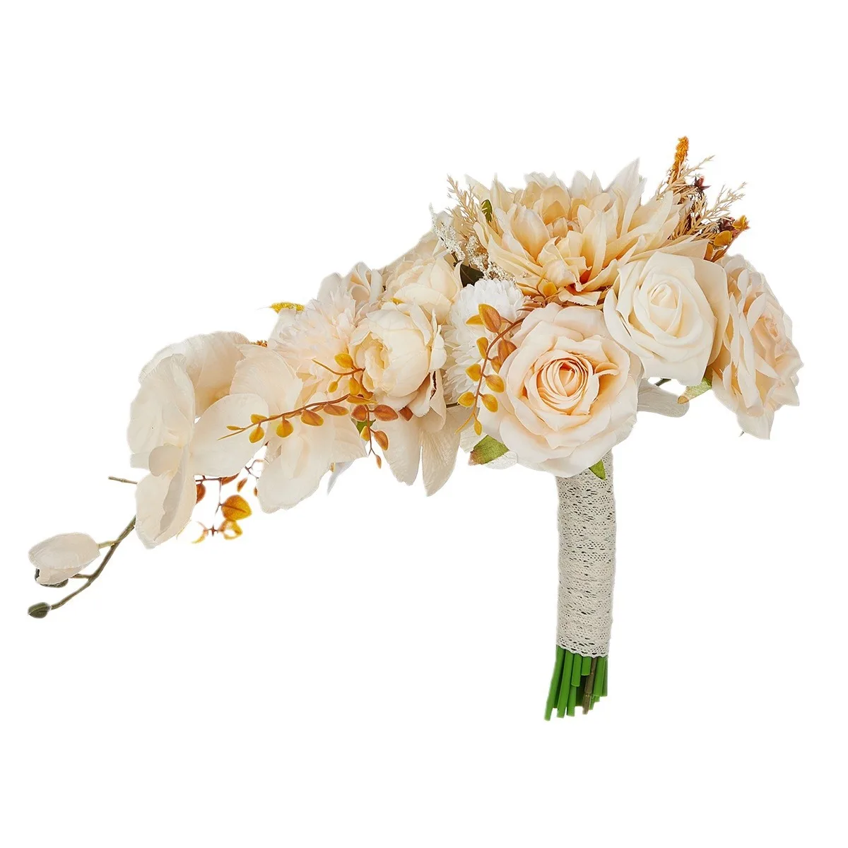 Bouquet de mariage champagne haut de gamme, fleur à main, cascade, accessoires de mariée