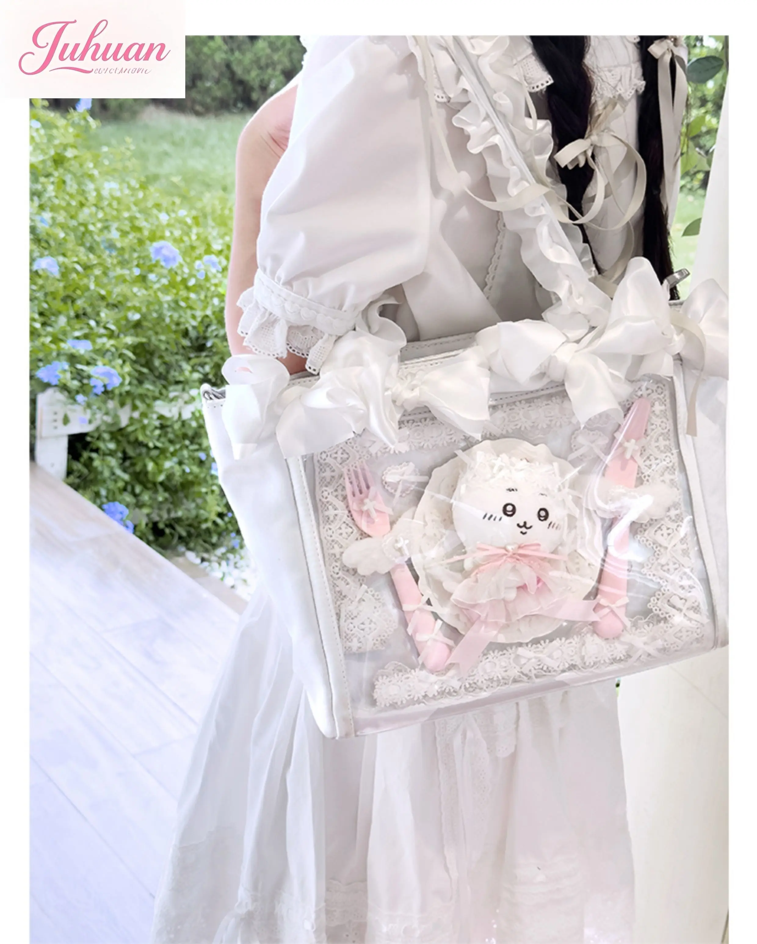 

Японская милая атласная сумка на плечо в стиле Лолиты с бантом и рюшами, женская сумка на плечо для комиксов, двумерная повседневная сумка большой вместительности