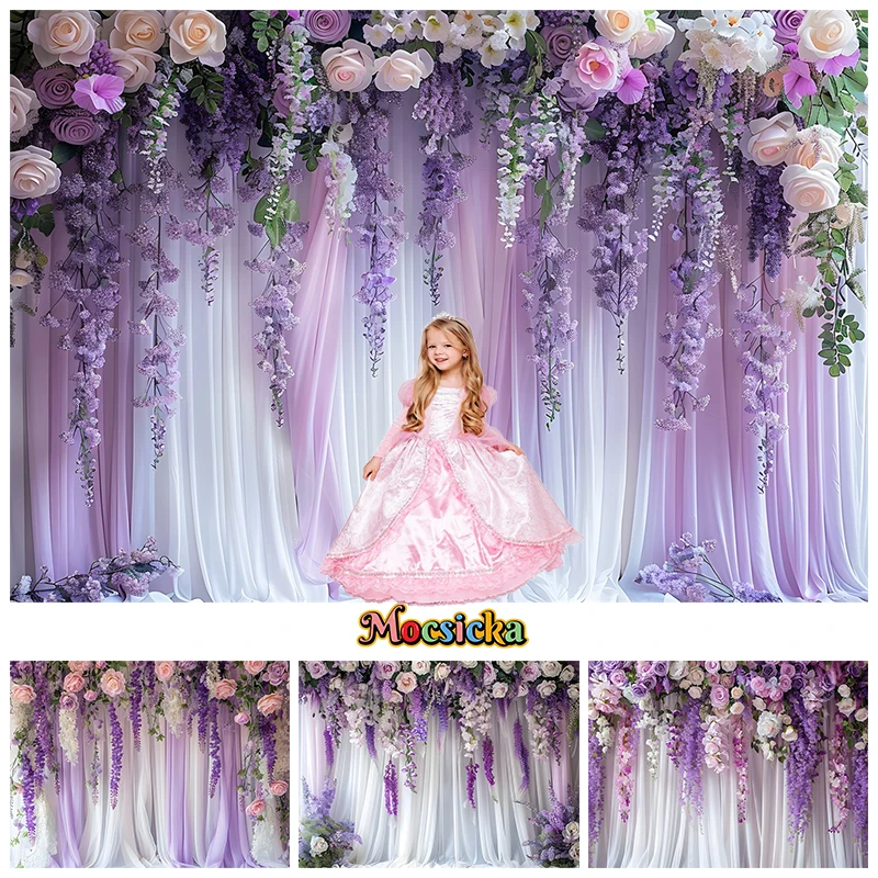 

Purple Vine Wedding Backgrounds For Photograph Flower Rose Newborn Birthday Decoration Photo Backdrop Outdoor Banquet Photobooth