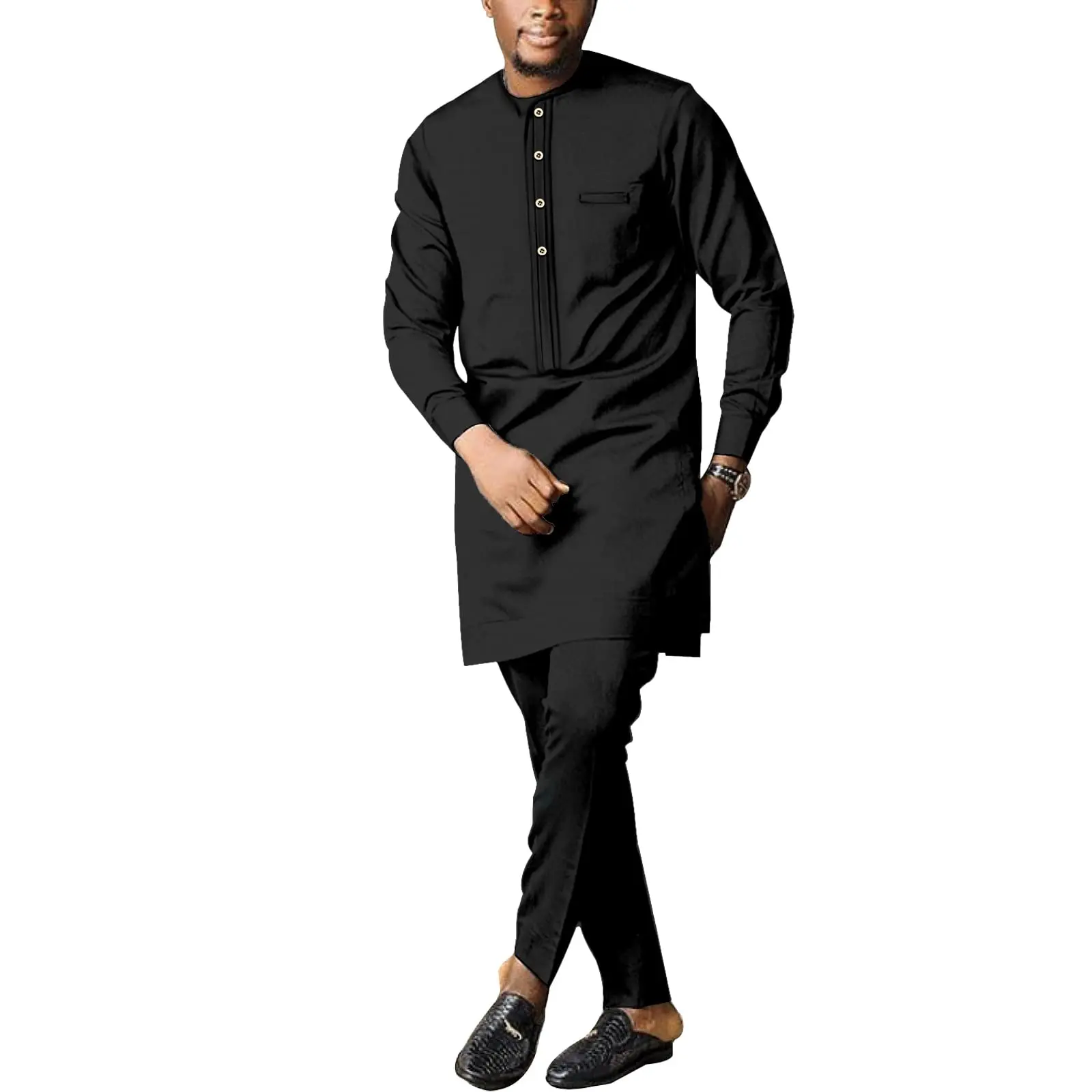 

African Men's Formal Clothes Dashiki Shirt and Pant Two Piece Suit Traditional Long Sleeve Outfits
