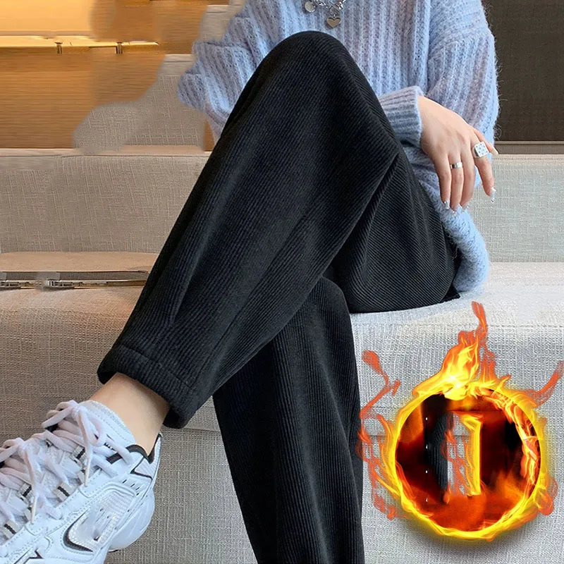 春秋の新作暖かいハーレムパンツ女性用多用途カジュアルルーズコーデュロイパンツレディースゴムウエストパンツ