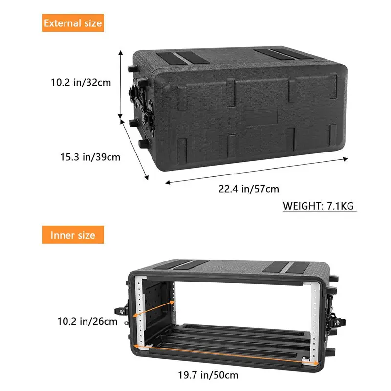 2U-3U-4U-6U Plastic Shockproof Water-Resistant Flight Case Zipper Closure for Professional Audio PA DJ Tour Installation Use