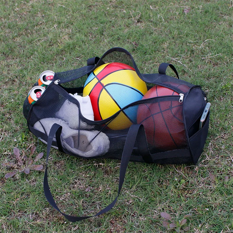 Tas penyimpanan basket olahraga kapasitas besar, tas ransel latihan jaring olahraga, tas Duffel Selam, tas pantai lipat dengan ritsleting