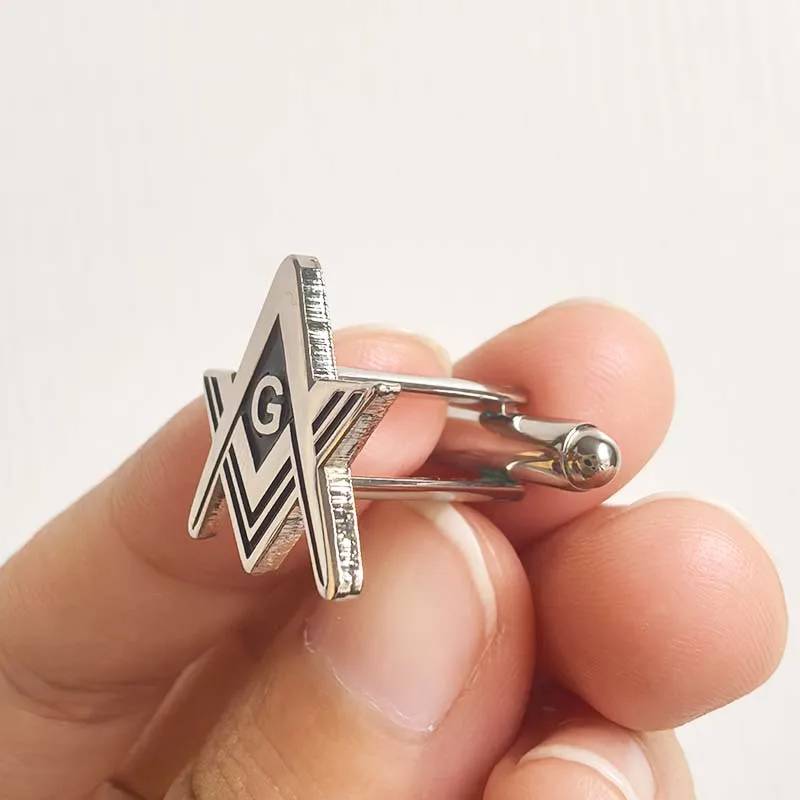 Square and Compass G Men's Cufflink Sleeve Pins Button Silver Color Masonic Custom Cuff Links