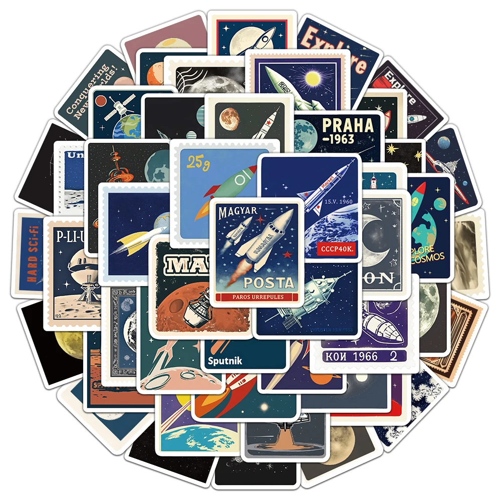 50PCS Space Travel Planner Stickers Planet Rocket Exquisite Handbook Material Phone Case Laptop Luggage Waterproof Stickers