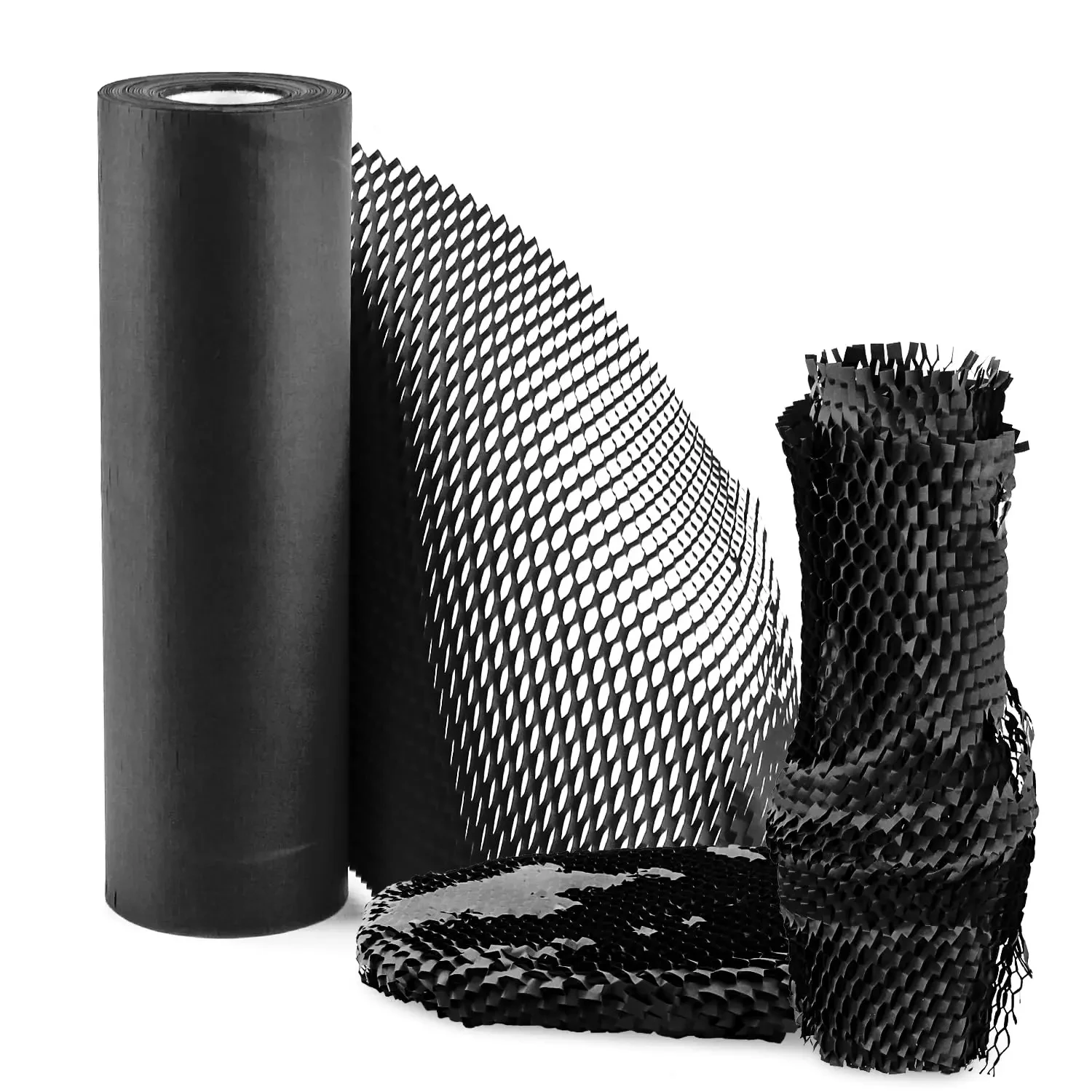 Rollo de papel de panal negro fácil de rasgar, 50m, para productos frágiles, Material de envoltura de tampón de protección reciclable