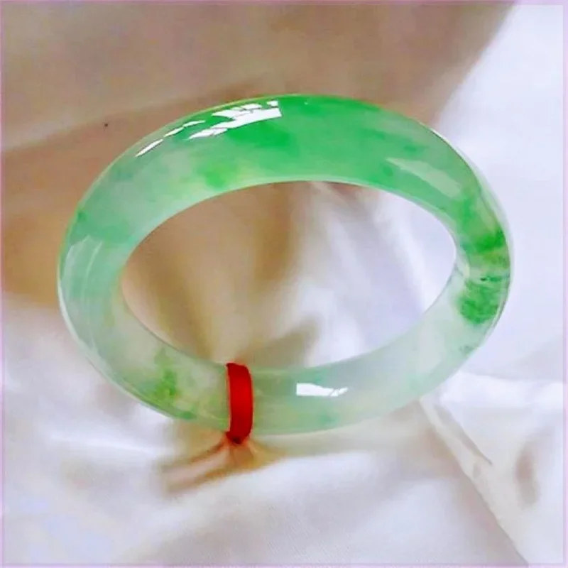 

[With Certificate] Myanmar Natural Emerald Ice-like Floating Flowers Jade Green Flower Bracelet Women's B