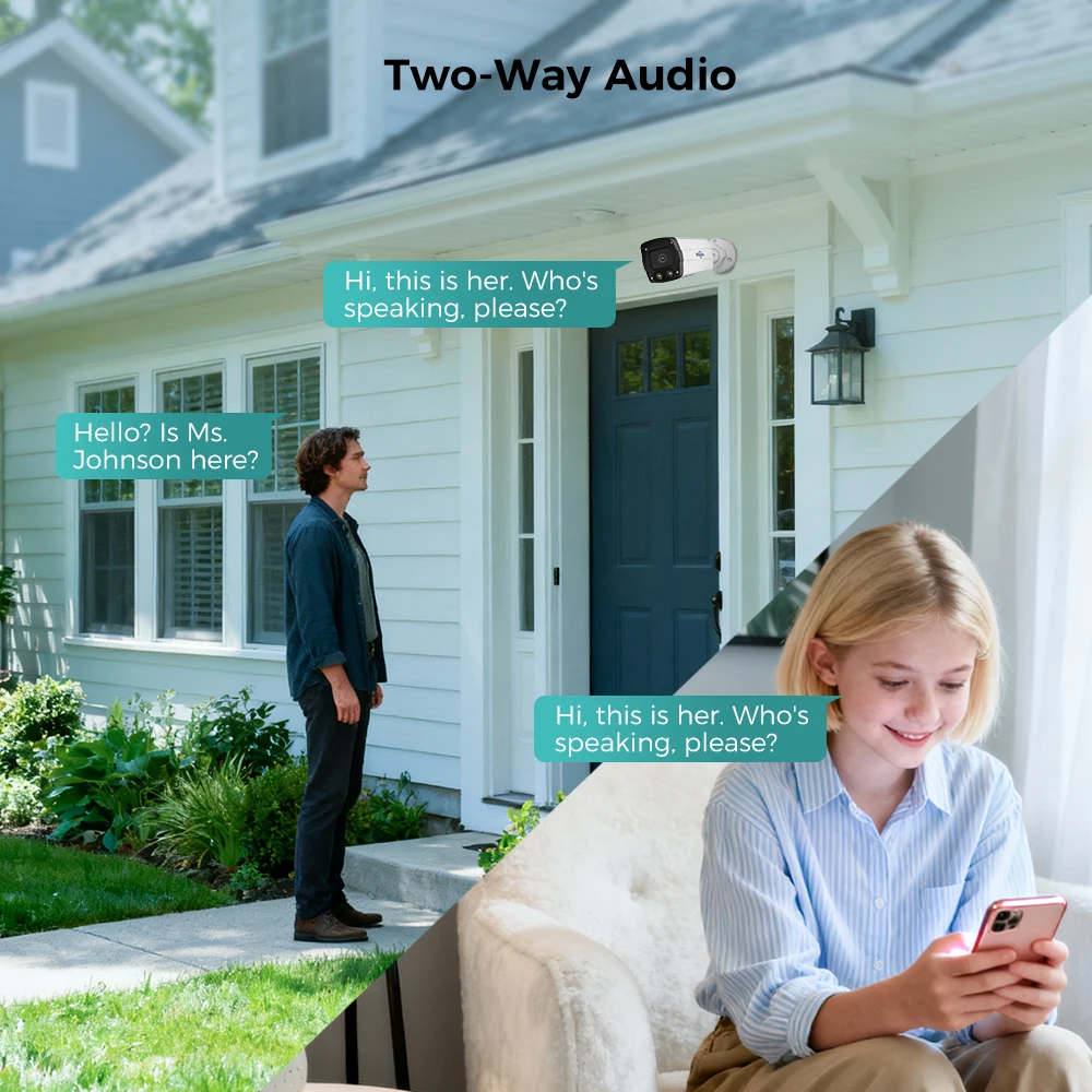 كاميرا Hiseeu 4K 8MP 12MP POE IP صوت خارجي H.265 Onvif زاوية واسعة 2.8 مللي متر رؤية ليلية ملونة مراقبة فيديو منزلية أمن #3