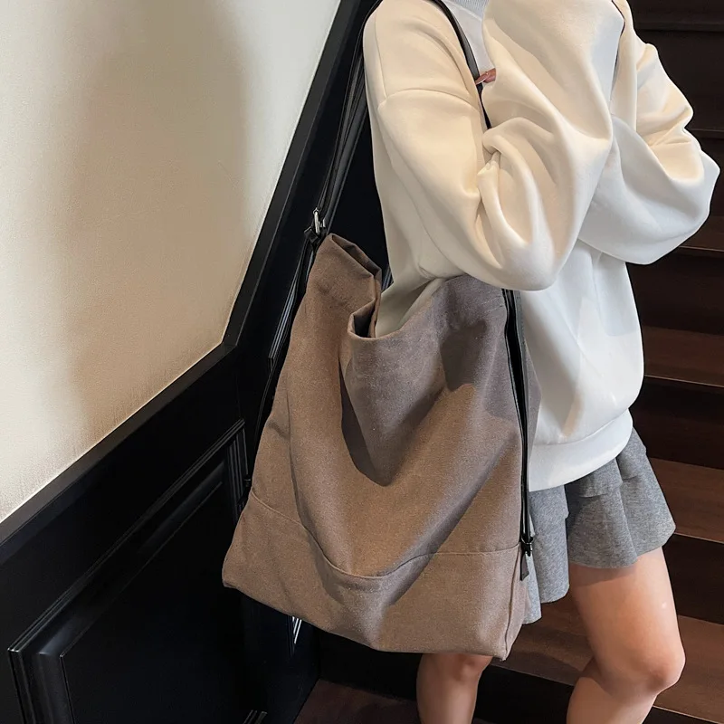 

2025 Fashion Bucket Tote Bag for Women - Trendy Vintage Canvas Shoulder Purse, Minimalist Commuter Bag for Work & Casual