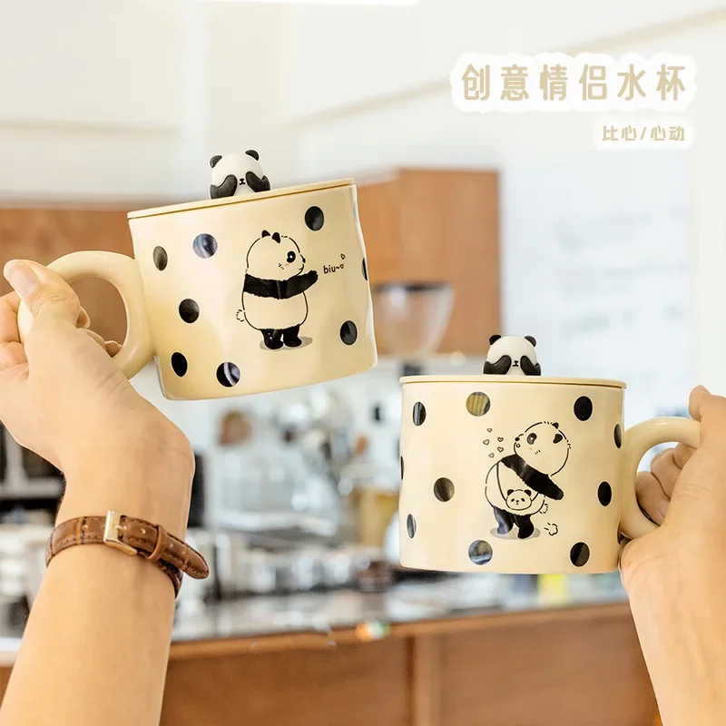 Milk fufu ceramic mug with lid home office ins cute panda