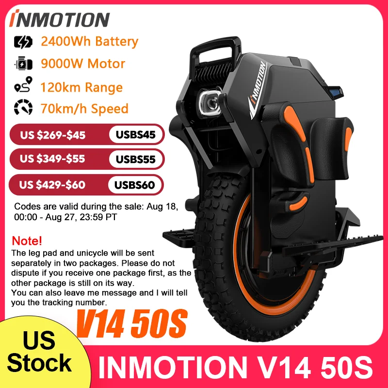 

US Stock INMOTION Adventure V14 Электрический Одноколесный велосипед 70 км/ч скорость 134 в 9000 Вт/ч 50 с мотор C40 Вт с высоким крутящим моментом EUC Одноколесный велосипед