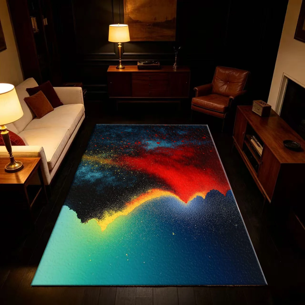 Red Blue Yellow Splatter Abstract Particle Carpet Flooring Anti-Slip Modern Art Texture Floor Rug For Living Room Studio Home Decoration