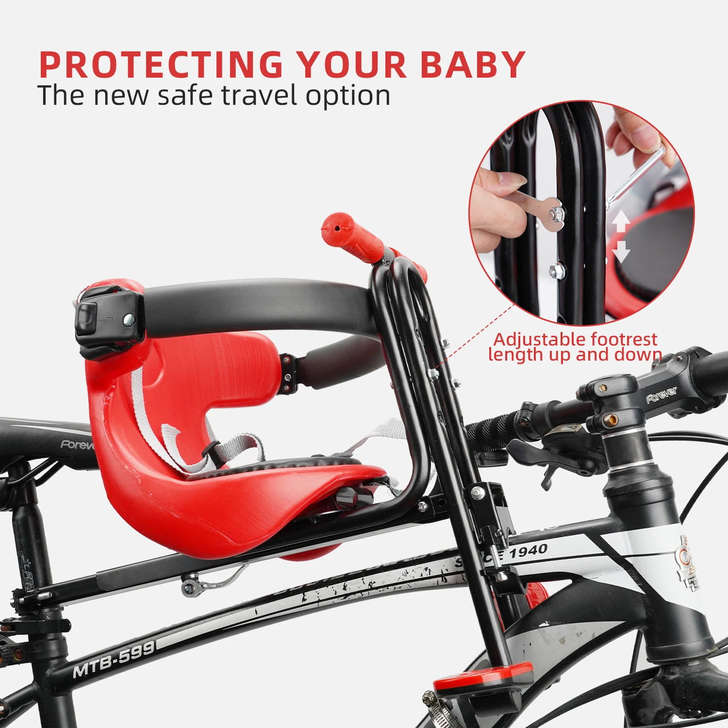 Baby Bicycle Seat Adjustable Safety Guardrail  for Kids Bike Seat Saddle Pedal Backrest Suitable for Mountain Bike