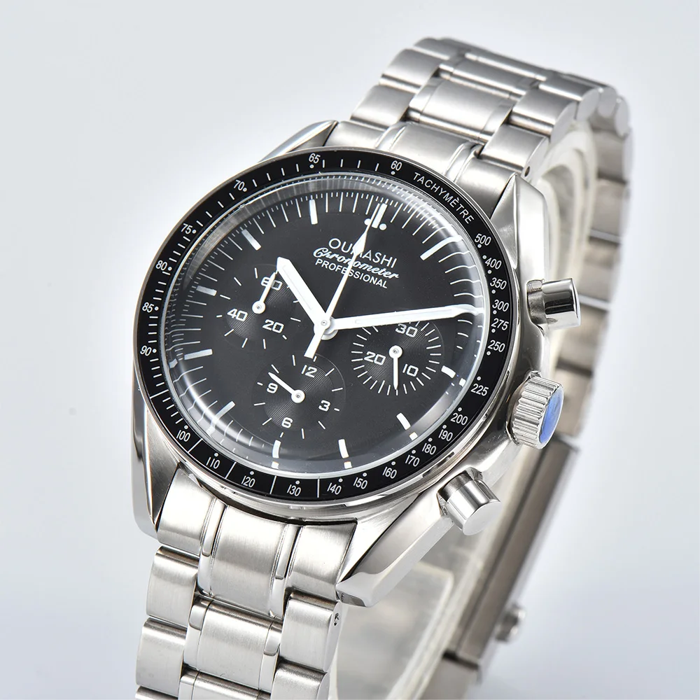 40mm Man Moons Watches VK63 Aluminum Bezel Men's Watch Miyota Movement Sapphire Mirror Watch for Speedmaster