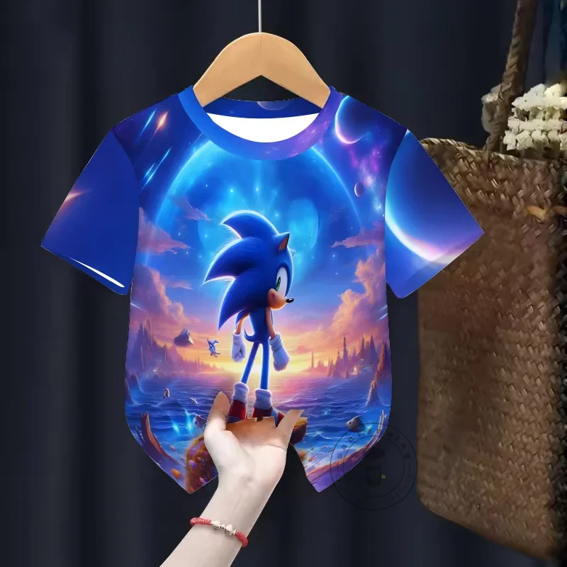 

Cute Sonic The Hedgehog Cartoon T-Shirt Summer Boys Girls Kids Fashion 3D Print Short Sleeve Top Casual Comfortable Wear