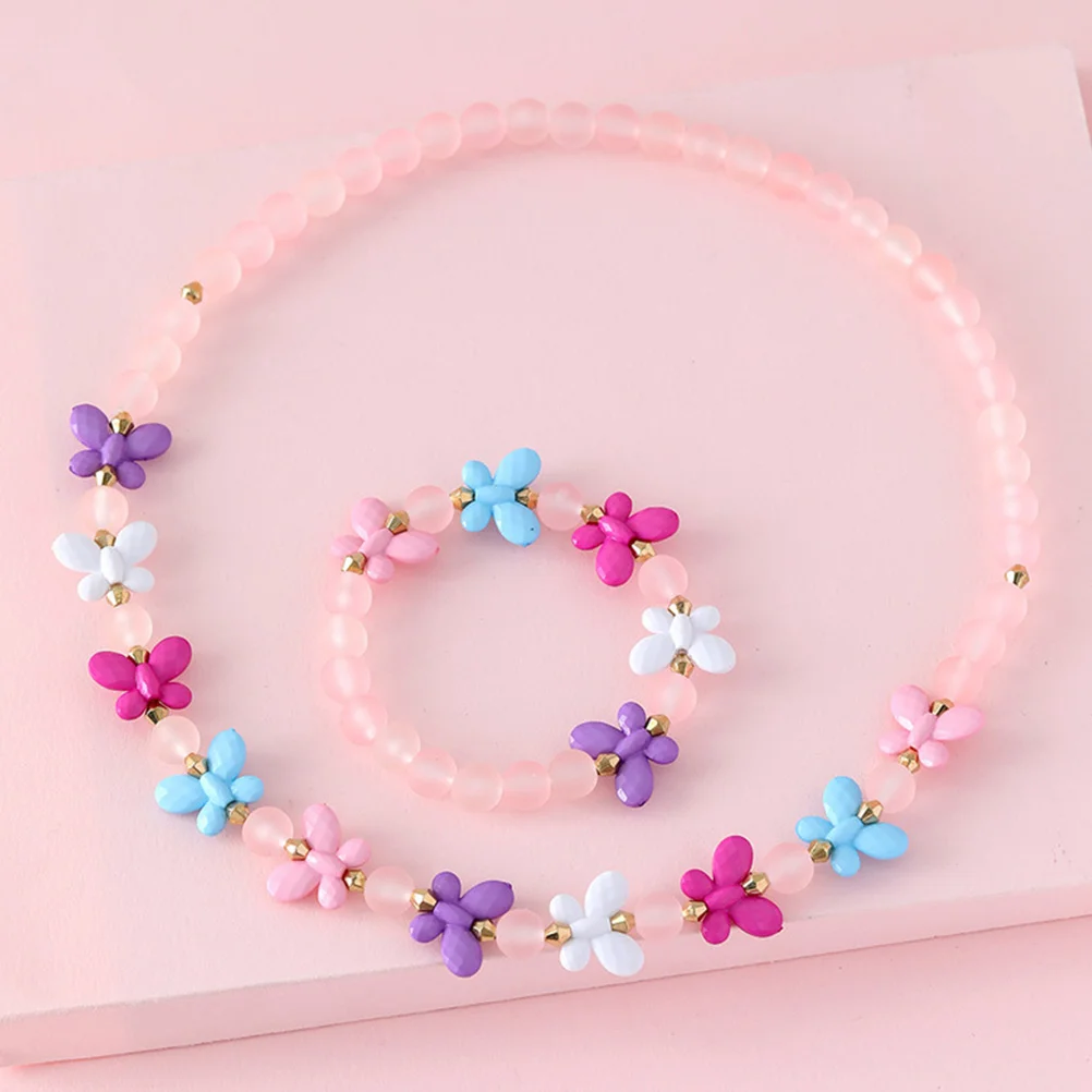 

2 Sets Beaded Necklace Bracelet Children for Kids Bracelets Girls Jewelry Hand Made