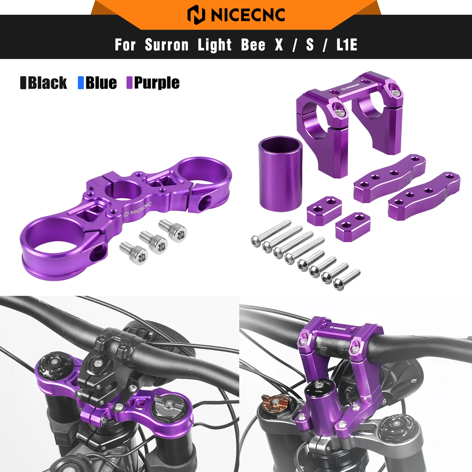 

NICECNC For Surron Light Bee X S Electric Dirt Bike 2017-2025 20/30 MM Rise Handlebar Riser Mount Upper Triple Clamp Top Link