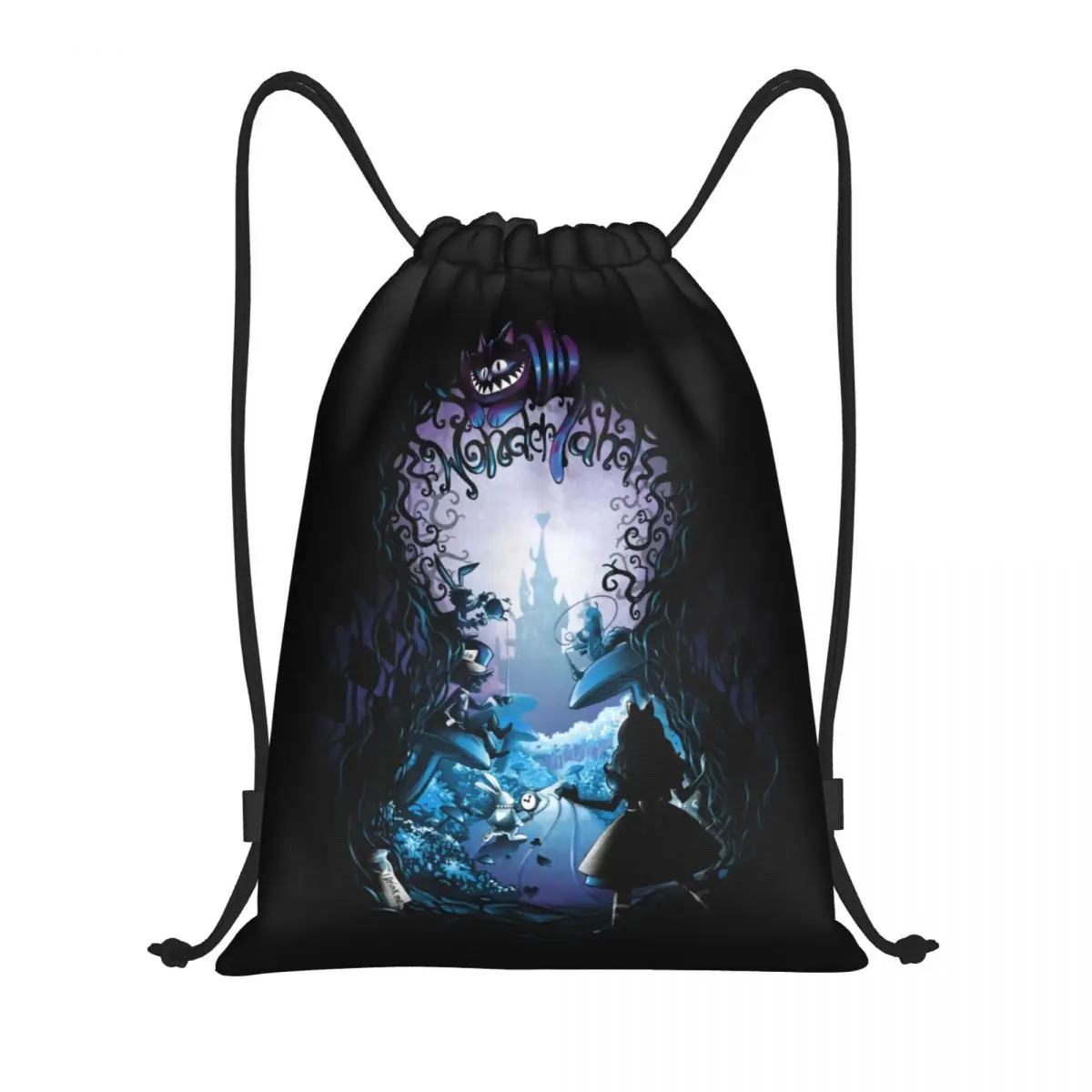 Custom Cheshire Cat Drawstring Bag Men Women Lightweight Alice In Wonderland Manga Sports Gym Storage Backpack