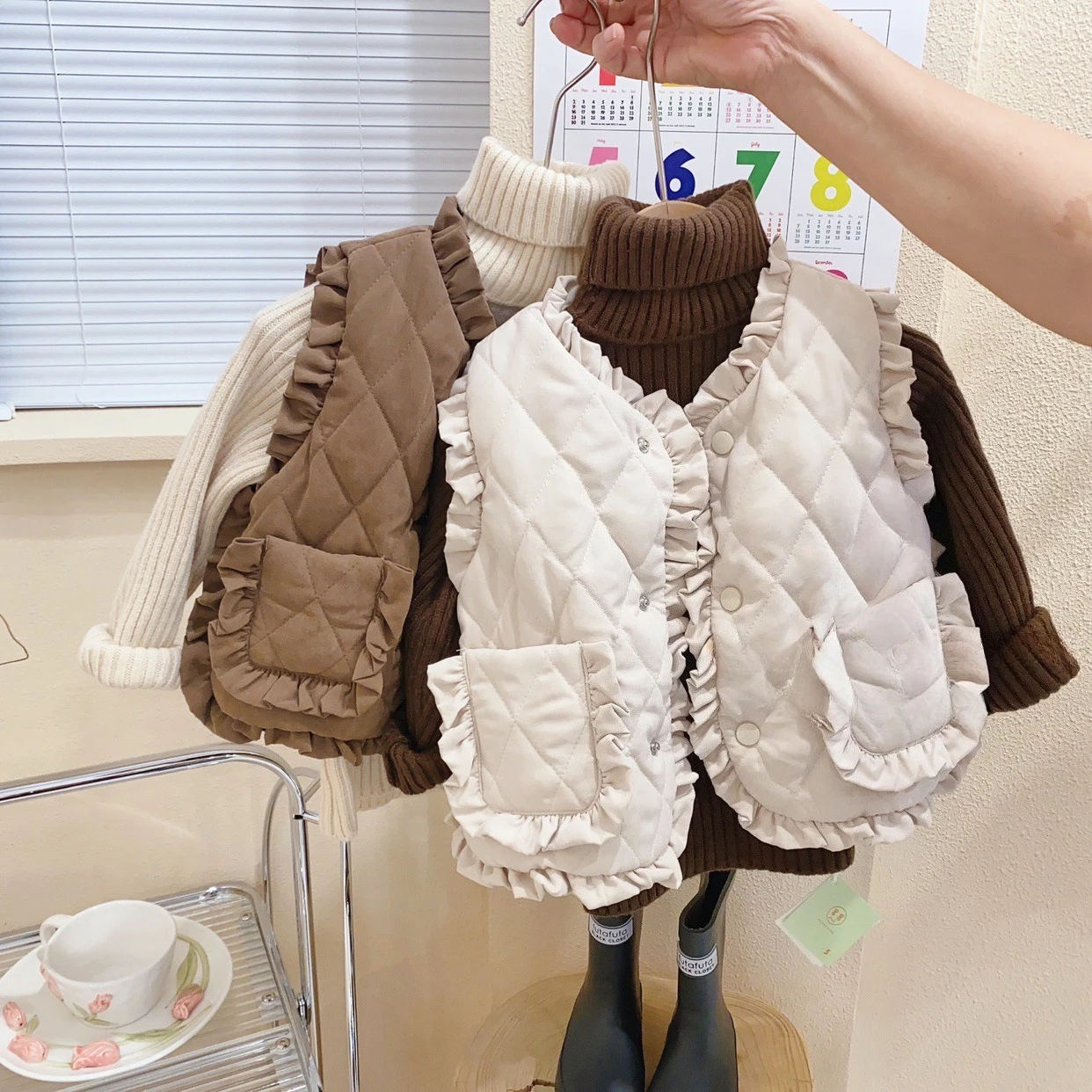 Fashion Autumn Winter Solid Color Warm Waistcoats Children's Sleeveless Lining Fleece Thicken Coat Girls Outerwear Baby Clothing