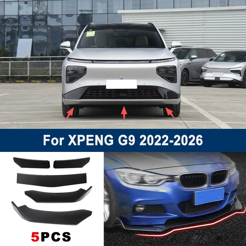 

5Pcs Adjustable Sectional Front Bumper Lip Spoiler Splitter For XPENG G9 2022-2026 2023 2024 Car Exterior Modification Parts