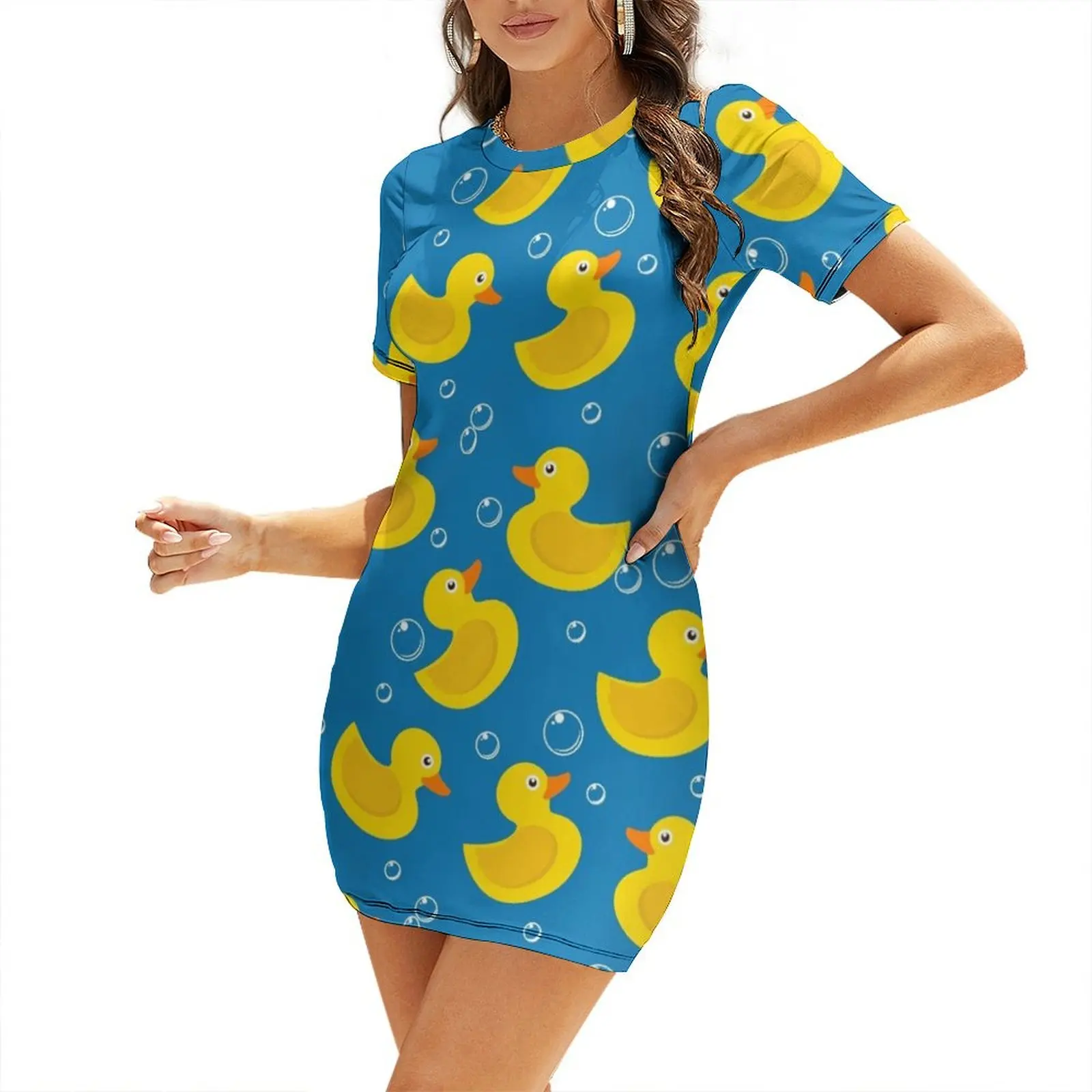 

Rubber Ducky Short-Sleeved Dress loose summer dress Clothing female prom clothes evening dresses ladies Dress