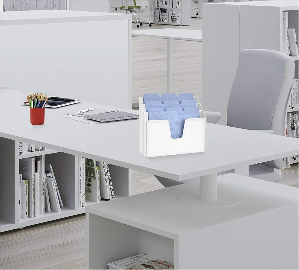 Horizontal Triple File Folder Holder Organizer in White for Office and Home Use