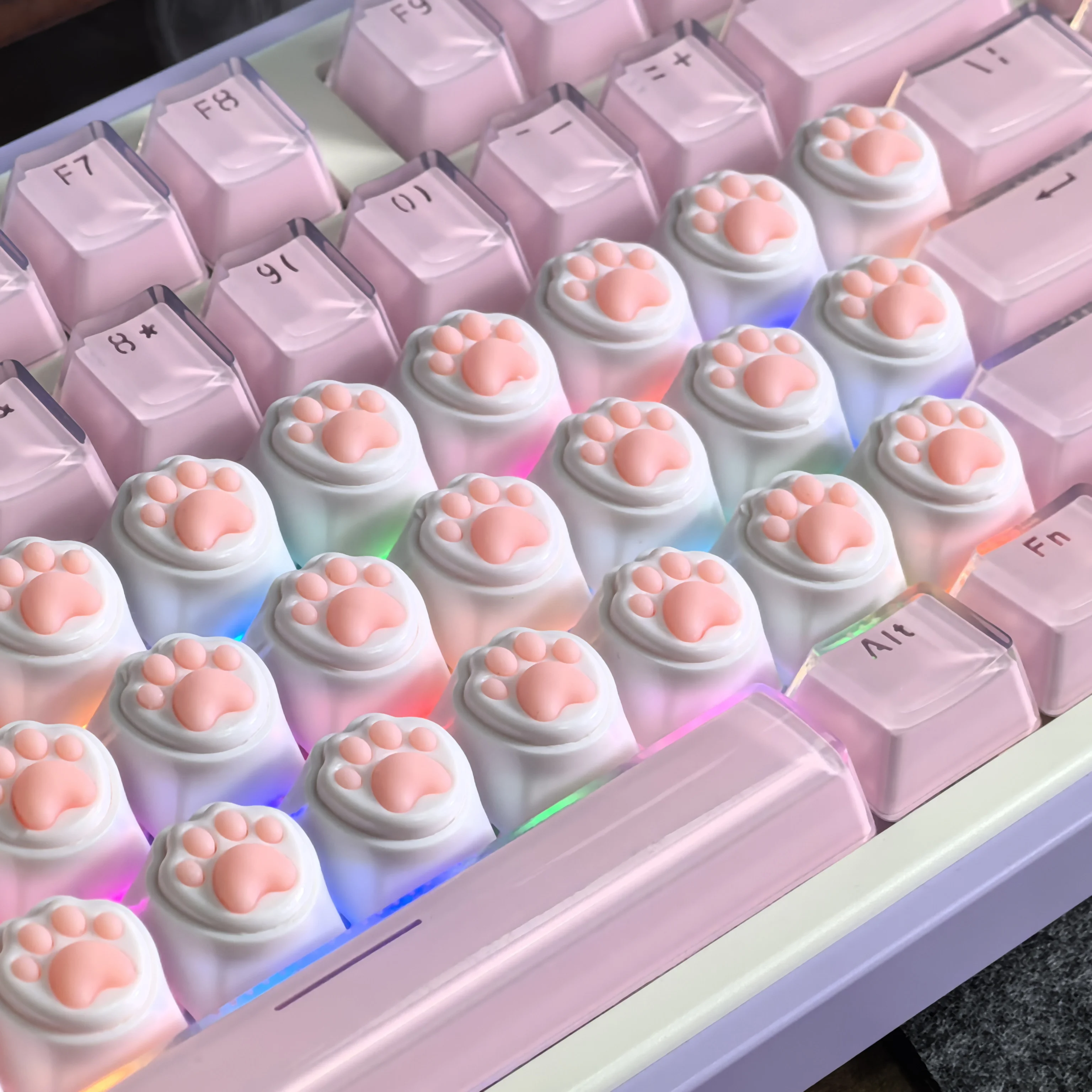 4PCS Pink Cat Paw Keycaps for DIY Mechanical Keyboard Cute Corgi Butt Cat Claw 3D Keycap Silicone Material Personalized Key Cap
