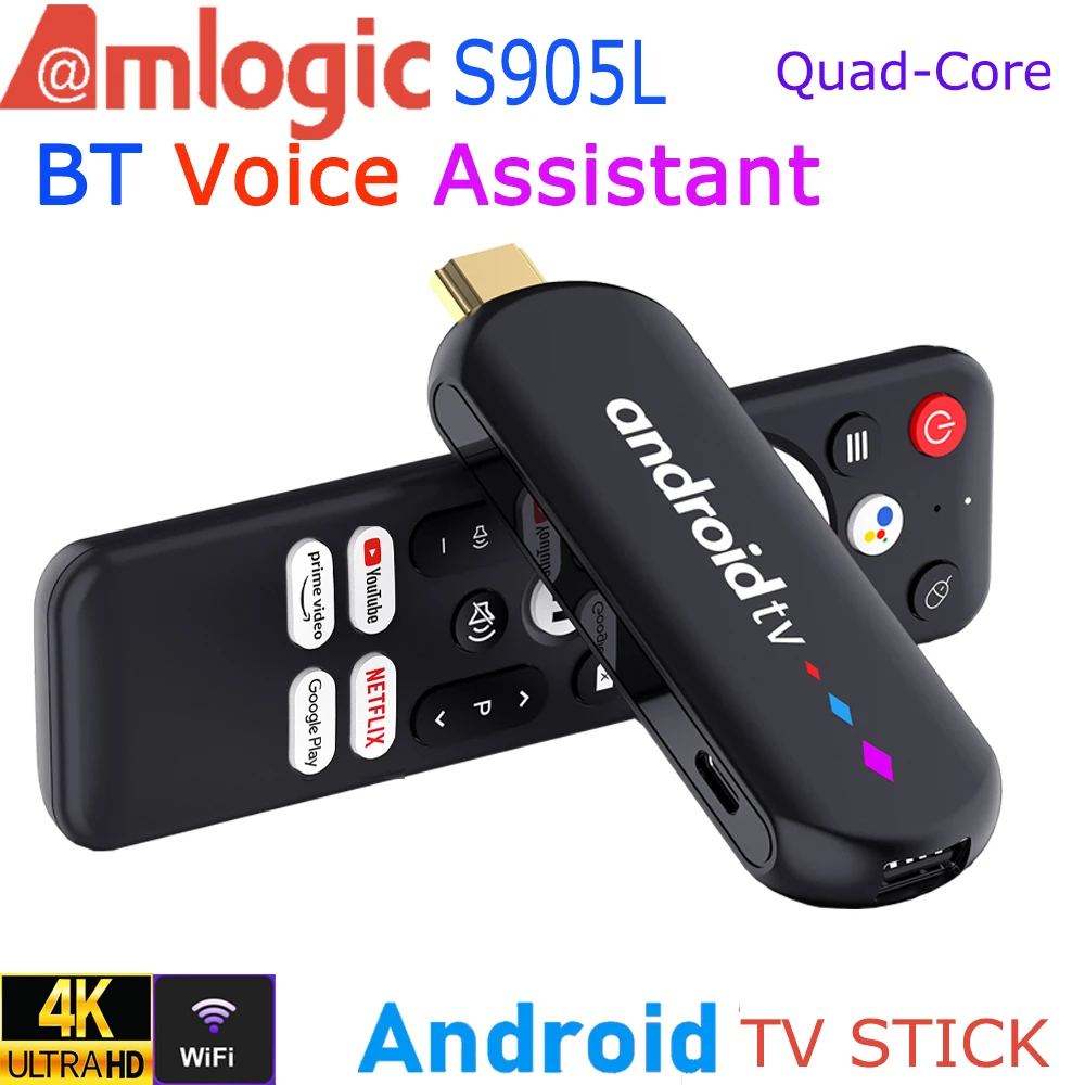Amlogic S905L Android TV Stick Quad Core 4K Video WiFi BT Voice Assistant Remote Control Media Player Smart TV Box H96 Max