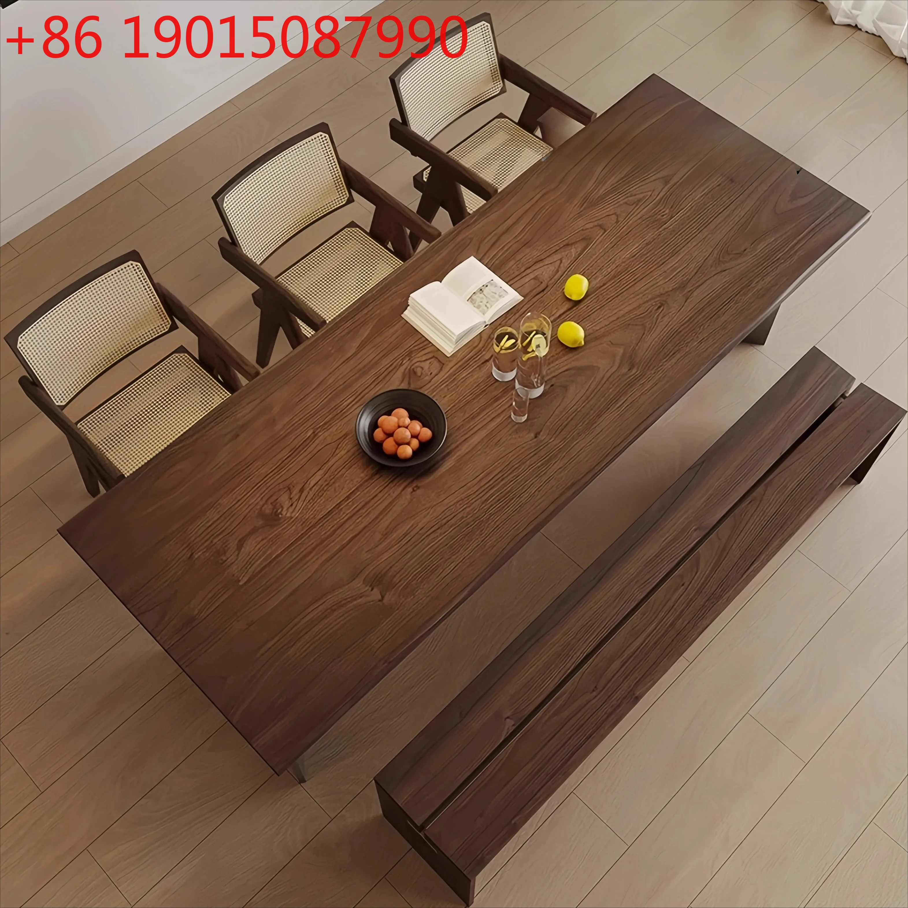 

North American black walnut acrylic suspended dining table and chairs log style all solid wood rectangular reception tea table