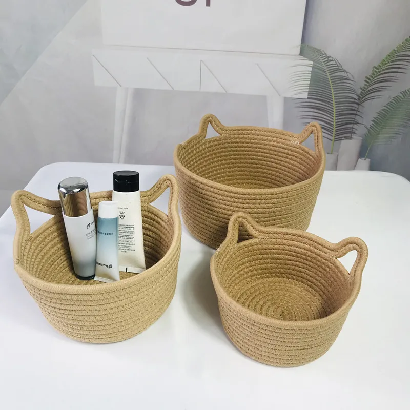 Cotton Rope Woven Storage Baskets Desktop Decorate Basket Sundries Key Cosmetics Storage box dresser organize Boxs Cat's ear