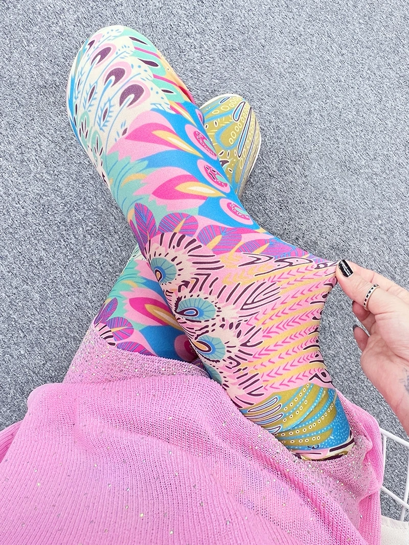 Summer High-Waist Thin Yoga Pants Women's Print Trousers Tight Fit Pencil Pants Loose Waist Milk Silk Casual Breathable