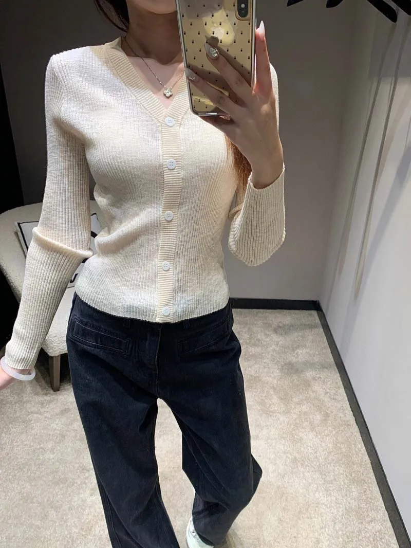 

College style women's knitted cardigan sweet and age reducing single breasted elastic slim fit sweater for single wear