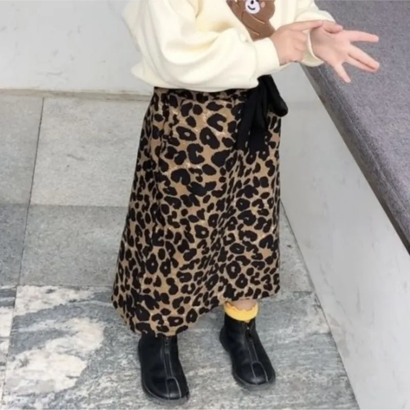 Fashion Baby Girl Leopard Print Skirt Fleece Inside Toddler Teen Child Bodycon Skirt Spring Autumn Winter Baby Clothes 3-14Y