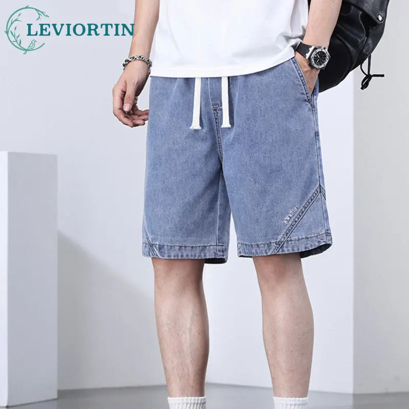 

2025 Summer new men's fashion trend jeans Anshika simple youth fashion Harajuku washed five pointed star five quarter pants